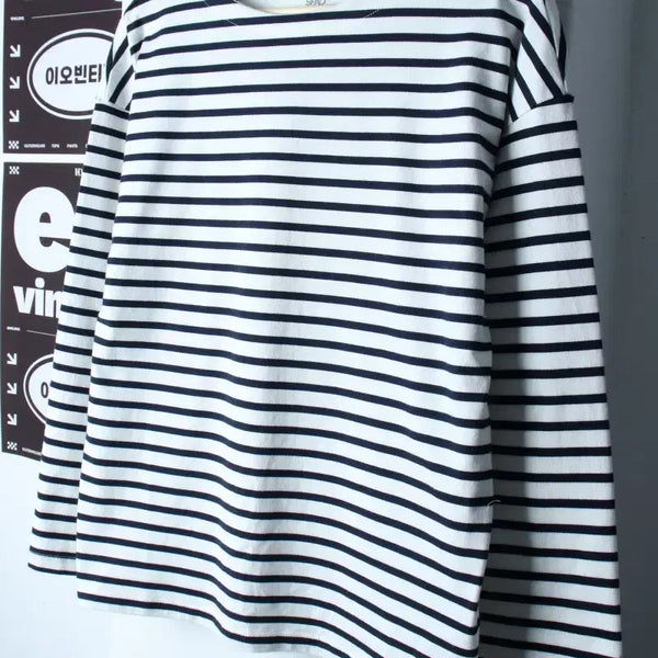 [BUNJANG] SPAO Striped Long Sleeve T-Shirt Navy / W(M) 스파오 긴팔티셔츠 스트라이프 네이비 올드스쿨-H34519