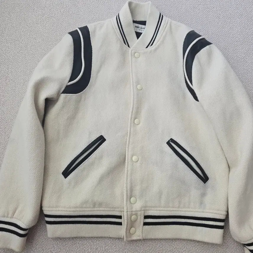 [BUNJANG] Saint Laurent Varsity Jacket Ivory Size 100 / 생로랑 바시티 자켓 아이보리 100