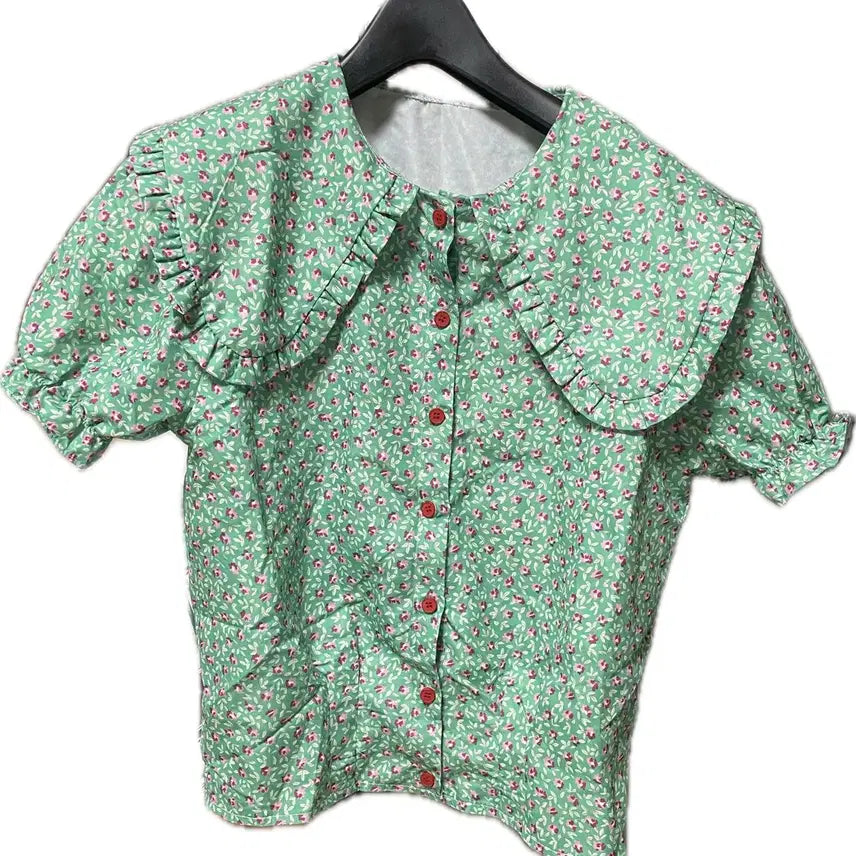 [BUNJANG] Floral Pattern Blouse Green / 플로럴 패턴 블라우스 그린 새상품