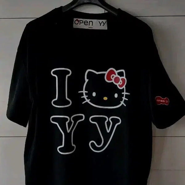 [BUNJANG] Openyy Hello Kitty T-Shirt Black M-L Size / 오픈와이와이 헬로키티 반팔티 블랙 M-L사이즈 세탁완료