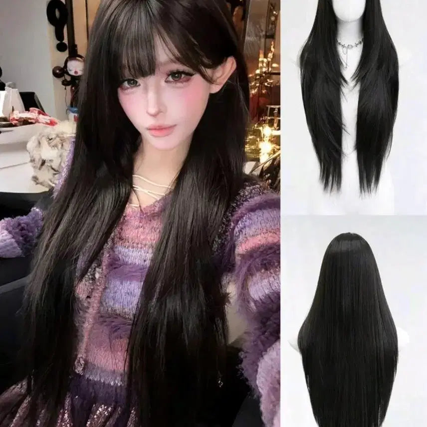 [BUNJANG] Black Layered Long Straight Wig (New) / 블랙 레이어드 롱 스트레이트 가발 판매 (새상품)