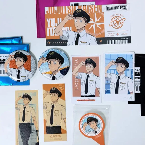 [BUNJANG] Jujutsu Kaisen Yuji Itadori Haneda Airport Limited Edition Set / 주술회전 하네다 에어포트 캔뱃지 티켓풍 카드 특전 푸드픽 이타도리 유지
