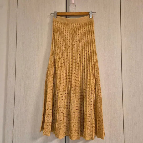 [BUNJANG] Sandro Gold Glitter Pleated Knit Skirt / 산드로 골드글리터 스커트