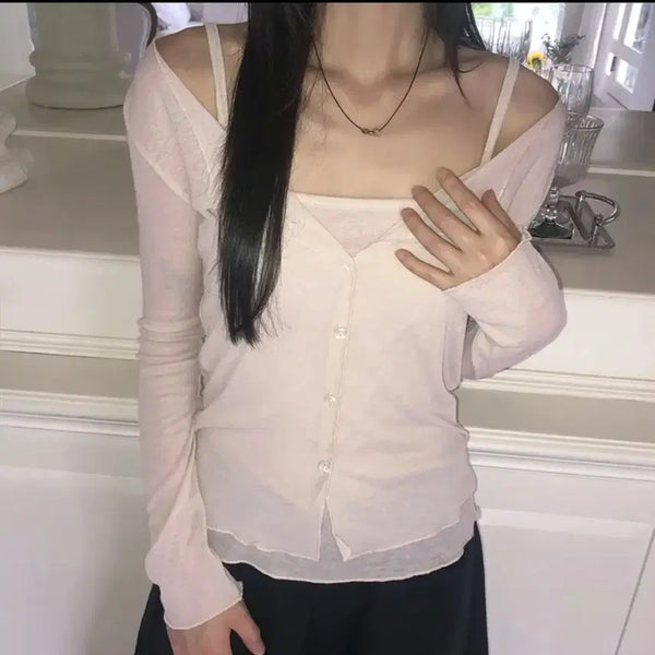 [BUNJANG] Wonder Wonder Basic See-through See-through Cardigan Set / 에이블리 원더원더 베이직 시스루 나시 가디건 set