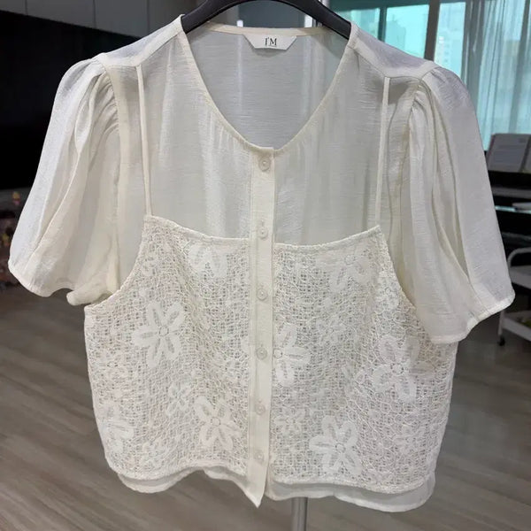 [BUNJANG] It Michaa Lace Embroidered Short-Sleeve T-Shirt Size 55 / 잇미샤 레이스 자수반팔 55사이즈