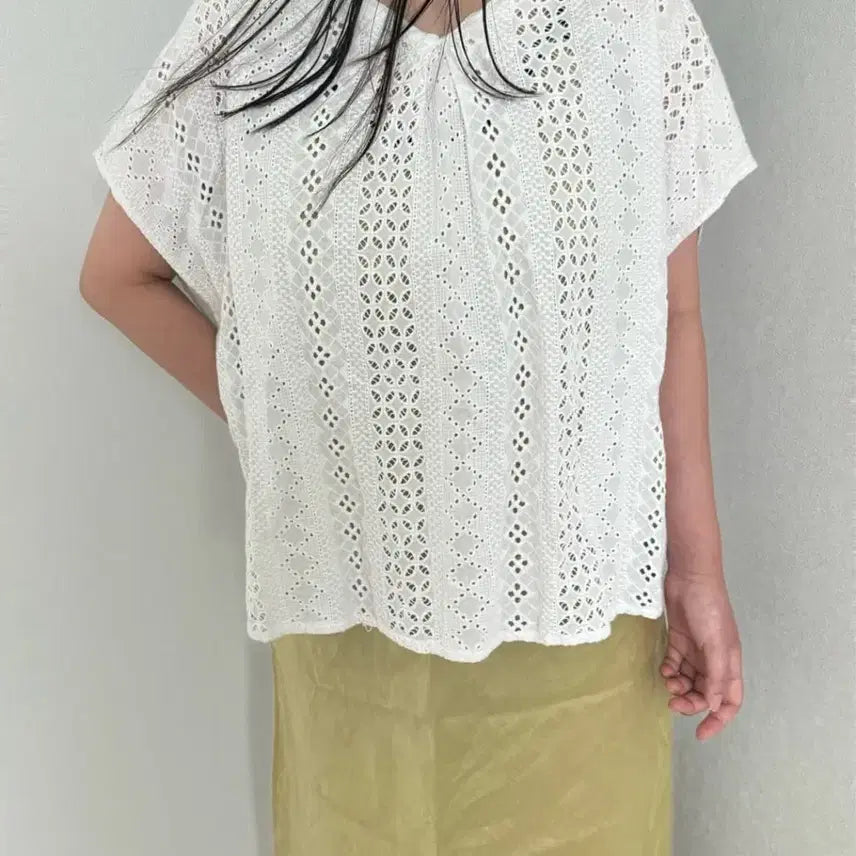 [BUNJANG] White Lace Poncho Blouse / 화이트 레이스 판초 블라우스