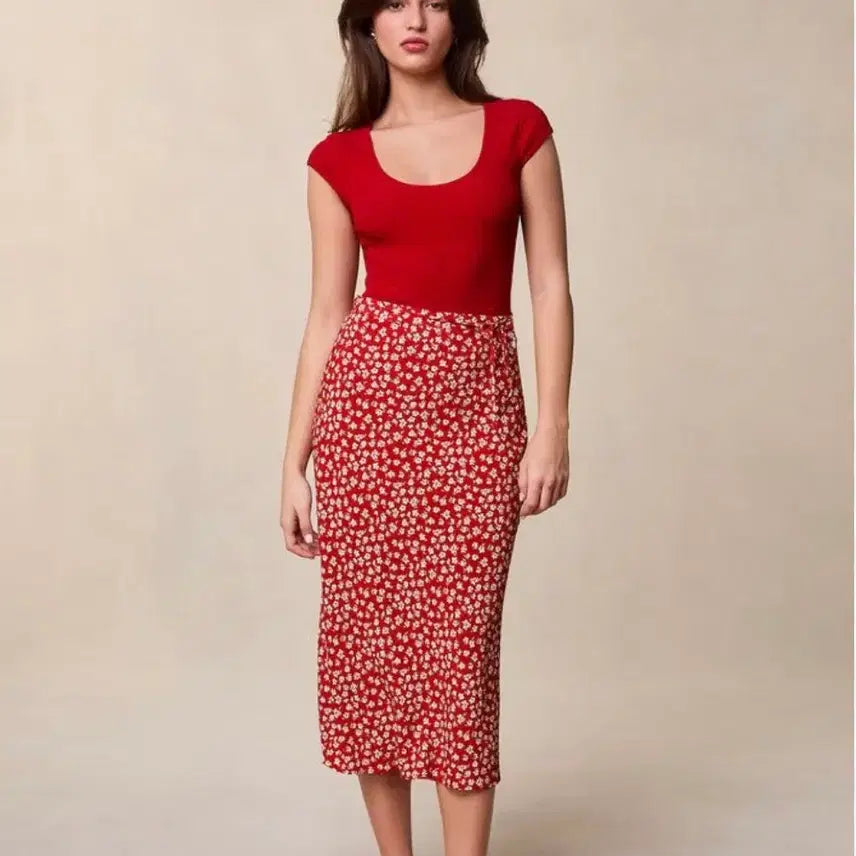 [BUNJANG] Rouje Carina Midi Skirt Red / Rouje carina 미디스커트 레드 새상품 (루즈,후즈)
