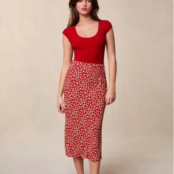 [BUNJANG] Rouje Carina Midi Skirt Red / Rouje carina 미디스커트 레드 새상품 (루즈,후즈)