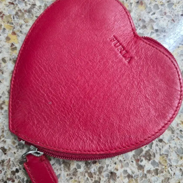 [BUNJANG] Furla Heart Coin Purse Red Leather / 훌라 동전지갑 하트 레드 지갑