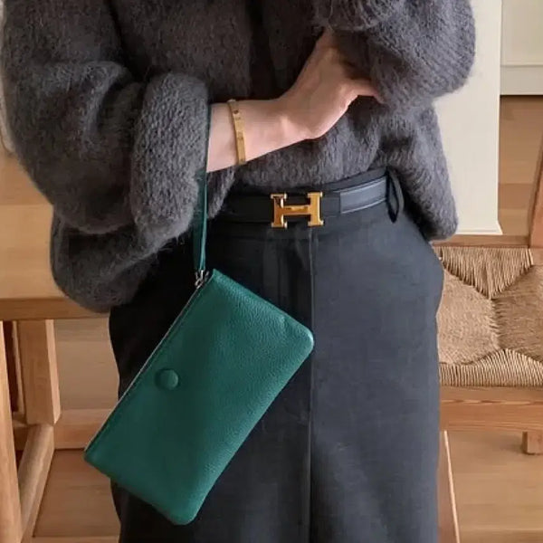 [BUNJANG] Bonggeut Leather Pouch Wallet Green / 가죽 브랜드 봉긋 지갑 , 파우치 그린