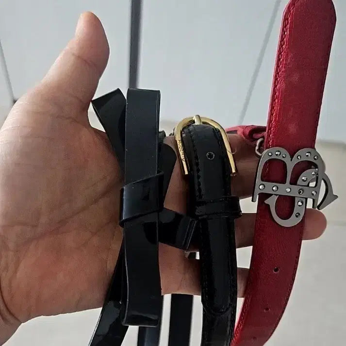 [BUNJANG] 3-Piece Belt Set (Black/Red) / 벨트 3종 세트 (검정/빨강) 체인