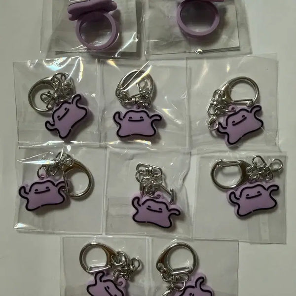 [BUNJANG] Pokemon Ditto Charm Keyring & Tint Ring Bundle Set (10 pcs) / 포켓몬 메타몽 참키링 8개 + 틴트링 2개 [10개 일괄]