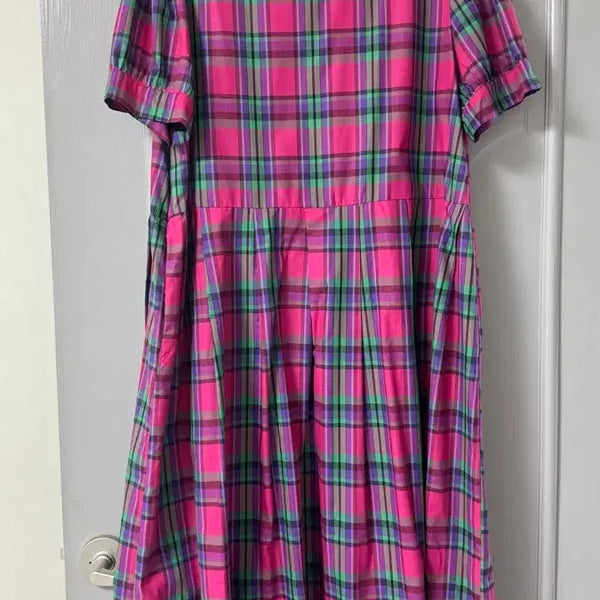 [BUNJANG] Pink Green Checkered Dress / 핑크 그린 체크 원피스
