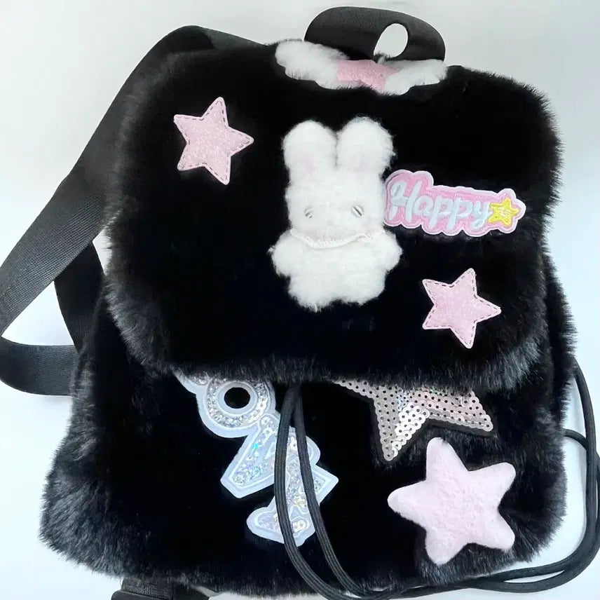 [BUNJANG] Faux Fur Rabbit & Star Detail Keychain Y2K Vintage Backpack Charm / 퍼 재질 토끼 키링 별 포인트 y2k 빈티지 백팩