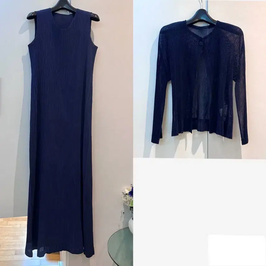 [BUNJANG] Issey Miyake Long Dress + Pleats Please Tatami Cardigan Set / 이세이미야케 롱원피스 + 플리츠플리즈 타타미가디건 셋업