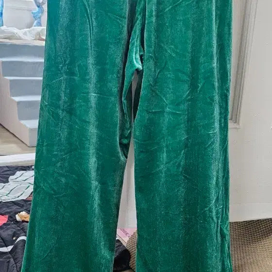 [BUNJANG] Velvet Wide Pants - Green / 벨벳 와이드 팬츠 그린