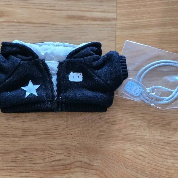 [BUNJANG] 10cm Doll Clothes Black Hoodie Jacket / 10cm 인형옷 솜인형옷 검정 후드 자켓