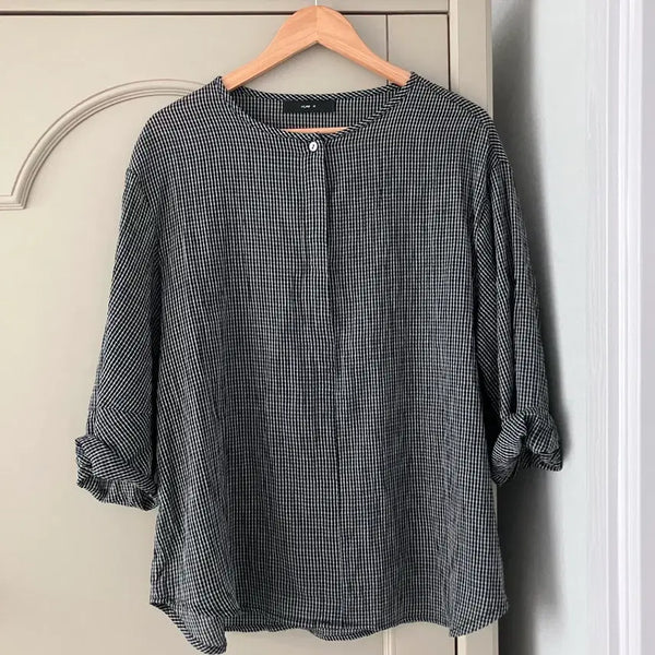 [BUNJANG] Women's Summer Checkered Blouse / 여름 여자 체크 블라우스