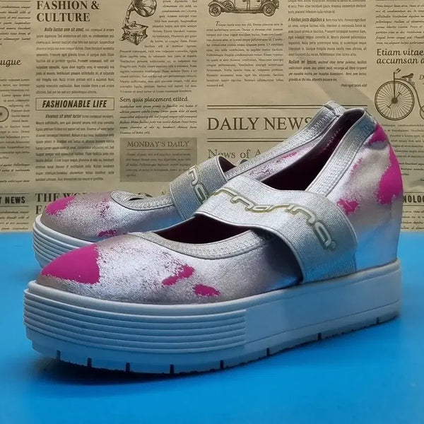 [BUNJANG] Ponarina Silver Mary Jane Sneakers (7cm Heel) / 포나리나 실버 메리제인 운동화 235  굽7