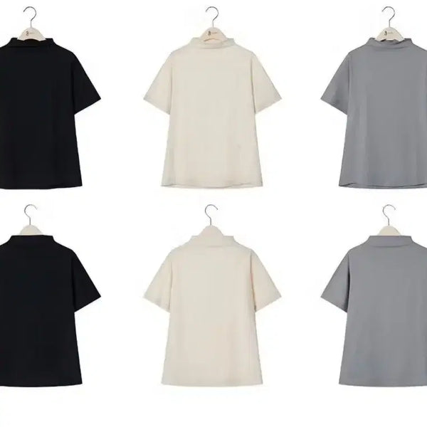 [BUNJANG] Silk Cotton Cowl Neck Short Sleeve T-Shirt Set / 실크 코튼 카울넥 반팔 티셔츠 66사이즈 3종