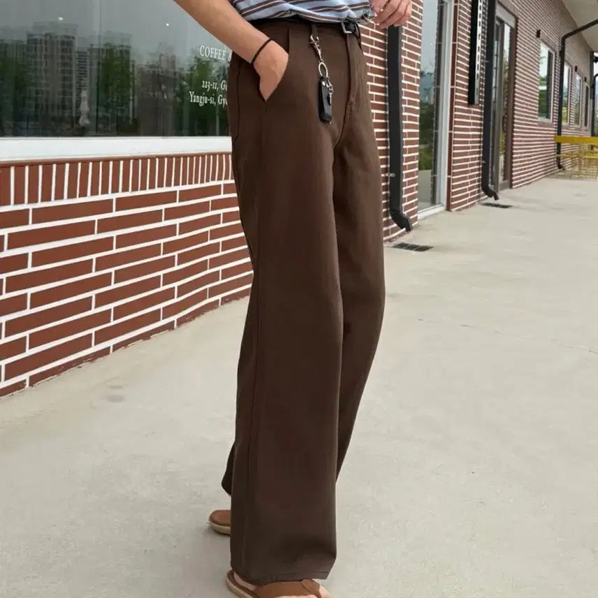 [BUNJANG] Cotton Wide Pants - Brown, Size L (New) / 코튼 와이드 팬츠 브라운 L 새상품