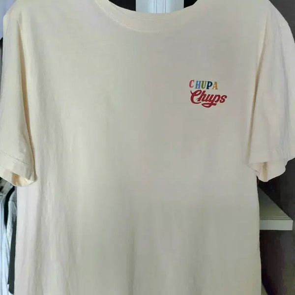 [BUNJANG] TOPTEN Chupa Chups Logo Back Print T-Shirt Cream Ivory / 탑텐 반팔티 츄파춥스로고 뒷면프린팅 크림아이보리