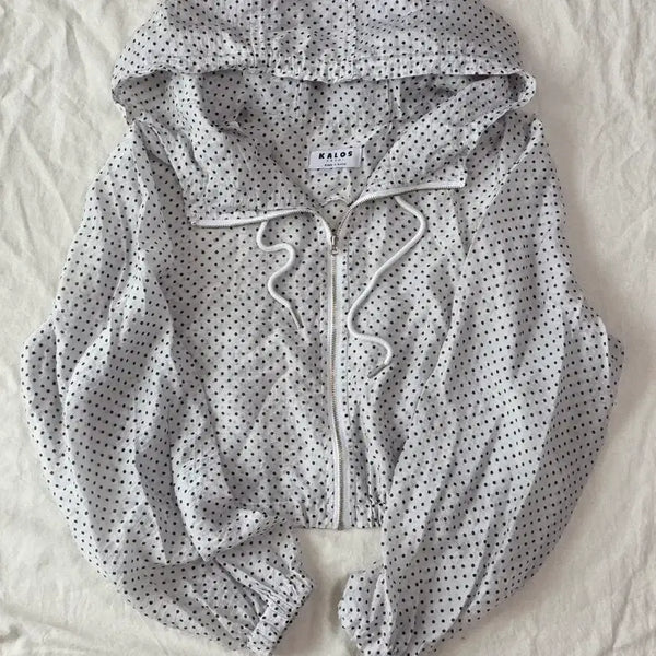 [BUNJANG] Summer Dot Crop Hoodie Zip-up / 썸머 도트 크롭 후드 집업