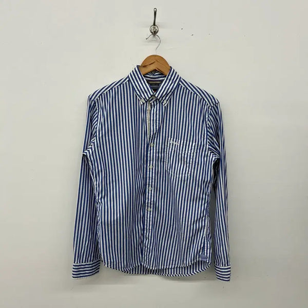 [BUNJANG] Vintage Striped Shirt Blue/White Slim Fit Unisex M / 빈티지 스트라이프 셔츠 블루/화이트 슬림핏 공용M