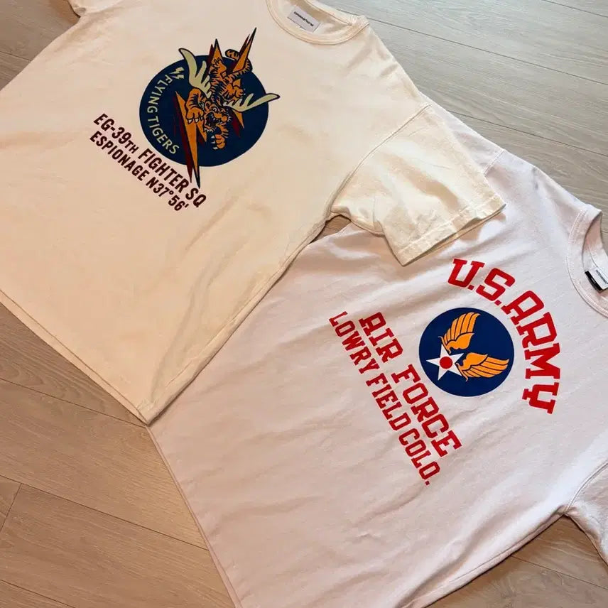 [BUNJANG] Espionage Flying Tigers T-Shirt & Outstanding U.S. ARMY AIR FORCE T-Shirt Bundle / 아메카지) 에스피오나지 티셔츠, 아웃스탠딩 밀리터리 반팔티 s m