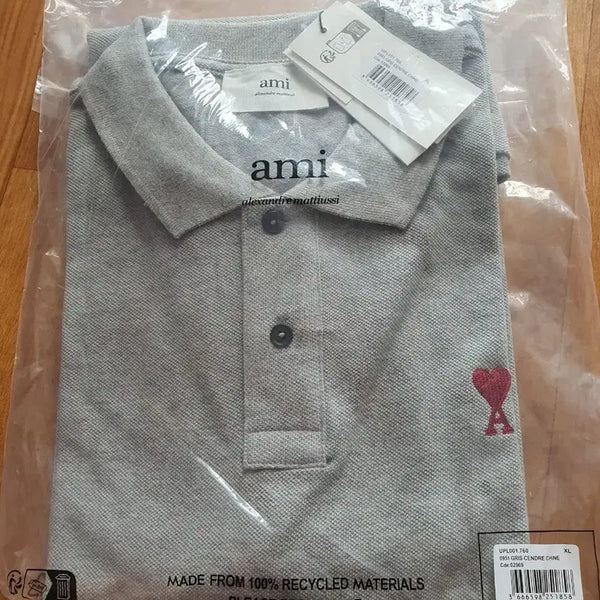 [BUNJANG] AMI Alexandre Mattiussi Heart Logo Short Sleeve Polo Shirt Grey XL / 아미 알렉산드르마티우시 하트 로고 반팔 카라티 그레이 XL