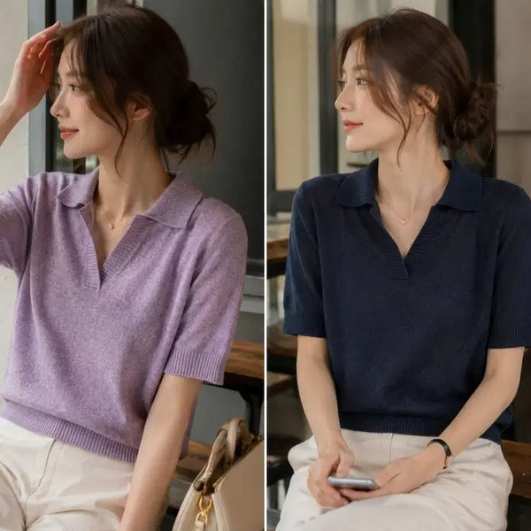 [BUNJANG] The JL Women's Short Sleeve Summer Knit / 더 제이엘 여성 반팔 여름니트 66 (라벤더, 네이비, 그레이쉬카키, 크