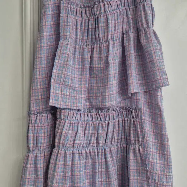 [BUNJANG] On & On Lavender Check Flare Long Skirt / 온앤온 연보라 플레어스커트