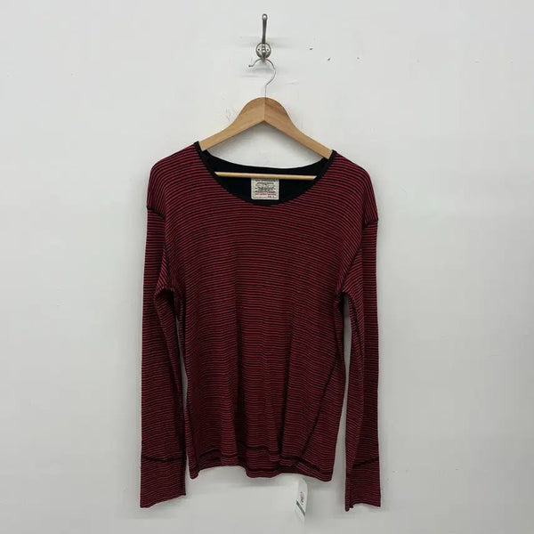 [BUNJANG] Levi's Vintage Red Black Stripe Panel Long Sleeve T-Shirt Women's L / 리바이스 빈티지 레드 블랙 스트라이프 절개 긴팔 티셔츠 여성L