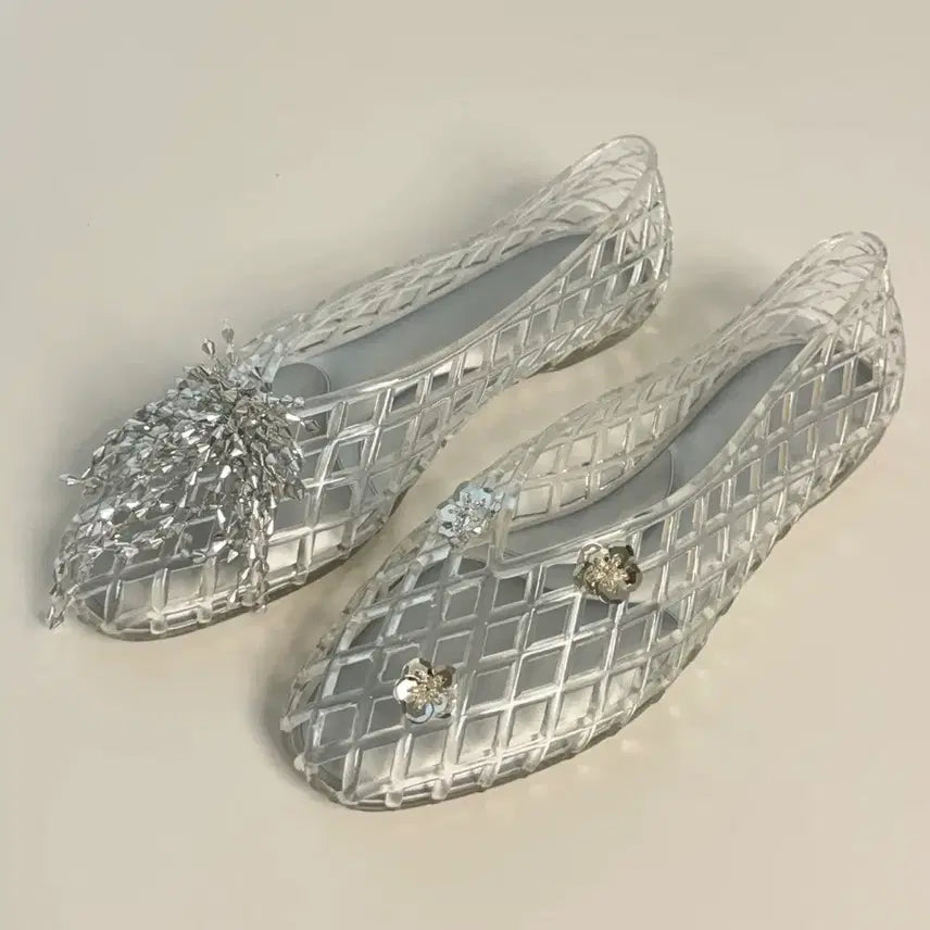 [BUNJANG] Clear Jelly Shoes with Silver Embellishments / 투명 젤리슈즈 실버 장식 포함