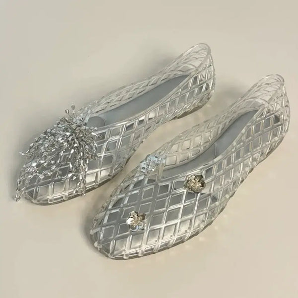 [BUNJANG] Clear Jelly Shoes with Silver Embellishments / 투명 젤리슈즈 실버 장식 포함