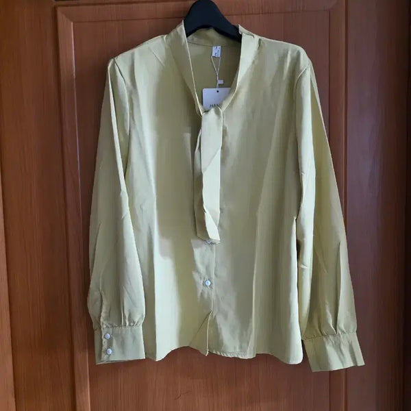 [BUNJANG] Mustard Yellow Ribbon Blouse (L) / (새상품) 머스타드빛 리본 블라우스(L)