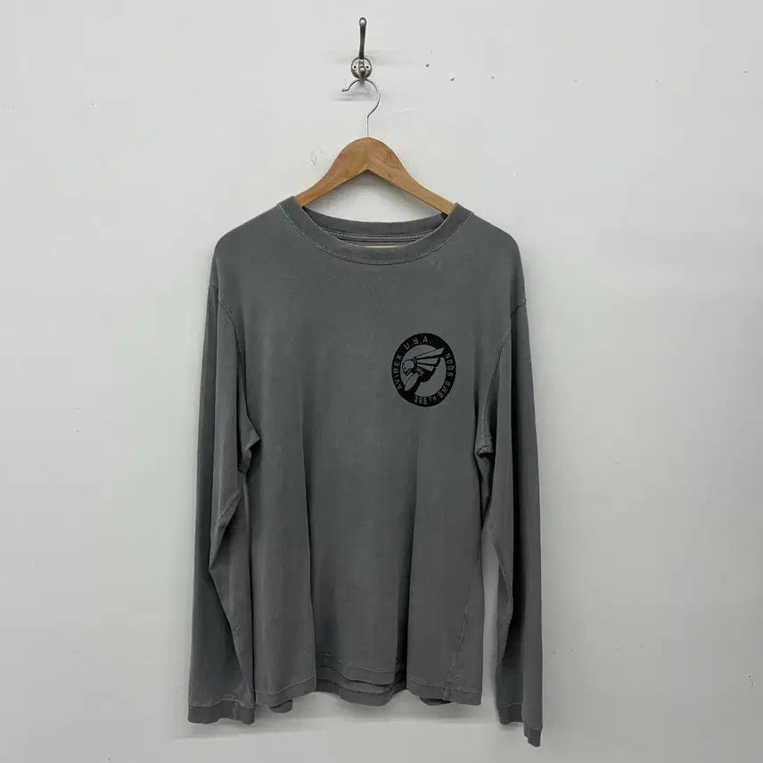 [BUNJANG] Avirex Vintage Printing Detail Roll Sleeve T-Shirt Grey Men's L / 아비렉스 빈티지 프린팅 디테일 롤슬리브 그레이 남성L