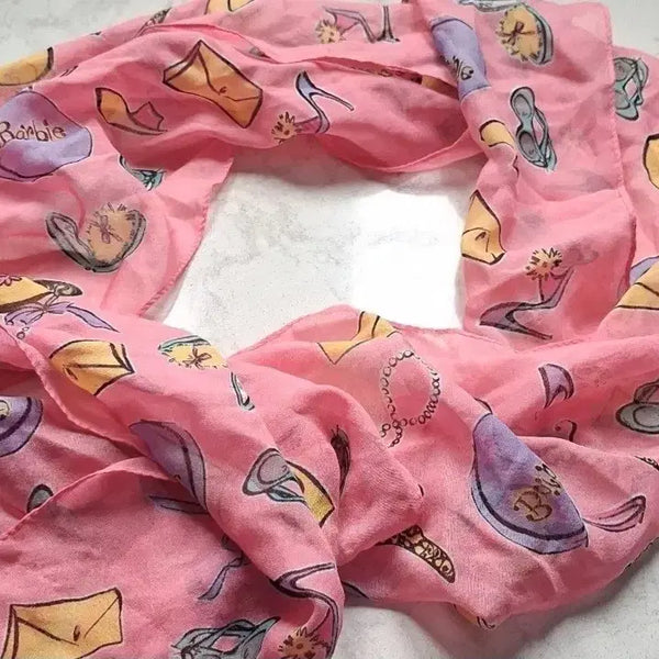[BUNJANG] Barbie Printing Pink Scarf - Limited Import Edition / 바비 프린팅 핑크 스카프 수입 한정판