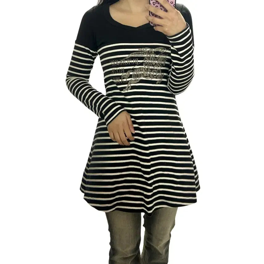 [BUNJANG] Burberry Blue Label Black Stripe Feminine Dress / 정품 버버리 블루라벨 블랙 스트라이프 페미닌 원피스 명품