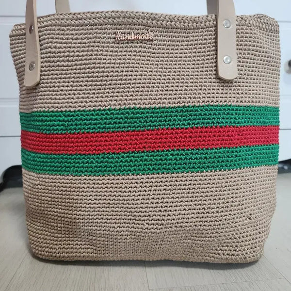 [BUNJANG] Gucci Style Beige Stripe Tote Bag Shoulder Bag / 구찌 스타일 토트백 베이지 스트라이프 숄더백
