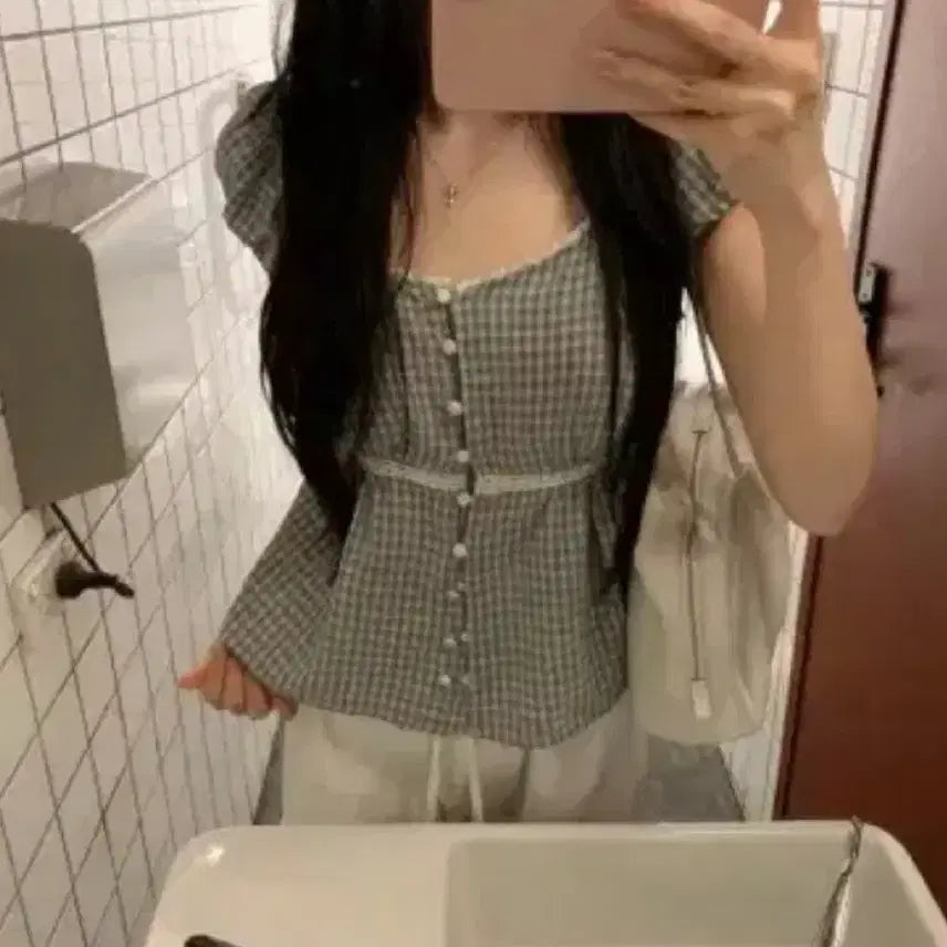[BUNJANG] LEEDS Judy Puff Blouse Check / 리즈 leeds 주디 퍼프 블라우스 체크 택 달린 새상품 판매 샵리즈