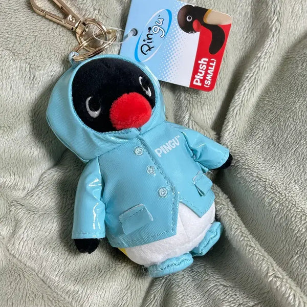[BUNJANG] Pingu Raincoat Costume Plush Keychain / 택0,새상품) 핑구 우비 코스튬 인형 키링(모자 탈착가능)