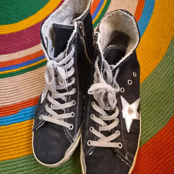 [BUNJANG] Golden Goose Francy Black Silver Canvas High-Top Sneakers Size 42 / 골든구스 프란시 블랙 하이탑스니커즈  42사이즈