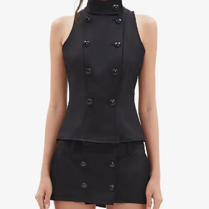 [BUNJANG] Hilda Tailored Half-Neck Button Vest (New) / 테일러드 하프넥 버튼 베스트(새상품)