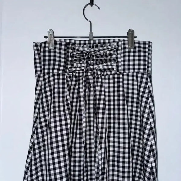 [BUNJANG] Gingham Corset Lace-Up Long Skirt / 깅엄 코르셋 롱 스커트