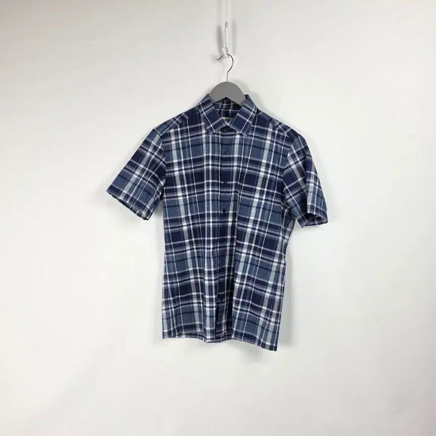 [BUNJANG] Daks Navy Check Wool Blend Short Sleeve Shirt Men's 95 / 닥스 네이비 체크 마 35 반팔 셔츠 남 95, 20260706