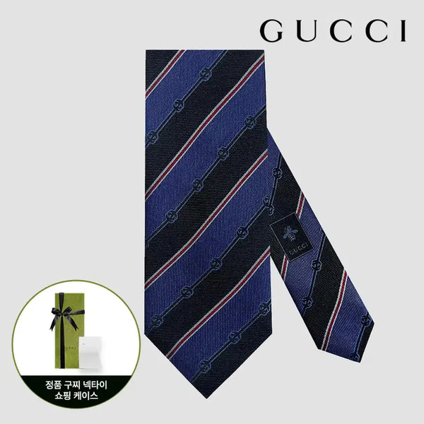 [BUNJANG] Gucci Interlocking G Silk Necktie Navy / 구찌 인터로킹 넥타이 499696 4B002 4074 네이비