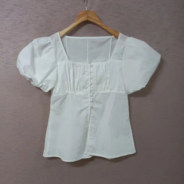 [BUNJANG] Women's White Lace Panel Blouse / B7-6/레이스배색 화이트 블라우스 여성