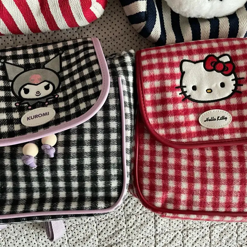 [BUNJANG] Sanrio Kuromi Hello Kitty Plaid Backpack / 산리오 쿠로미 헬로키티 체크 무늬 백팩 새상품 일괄