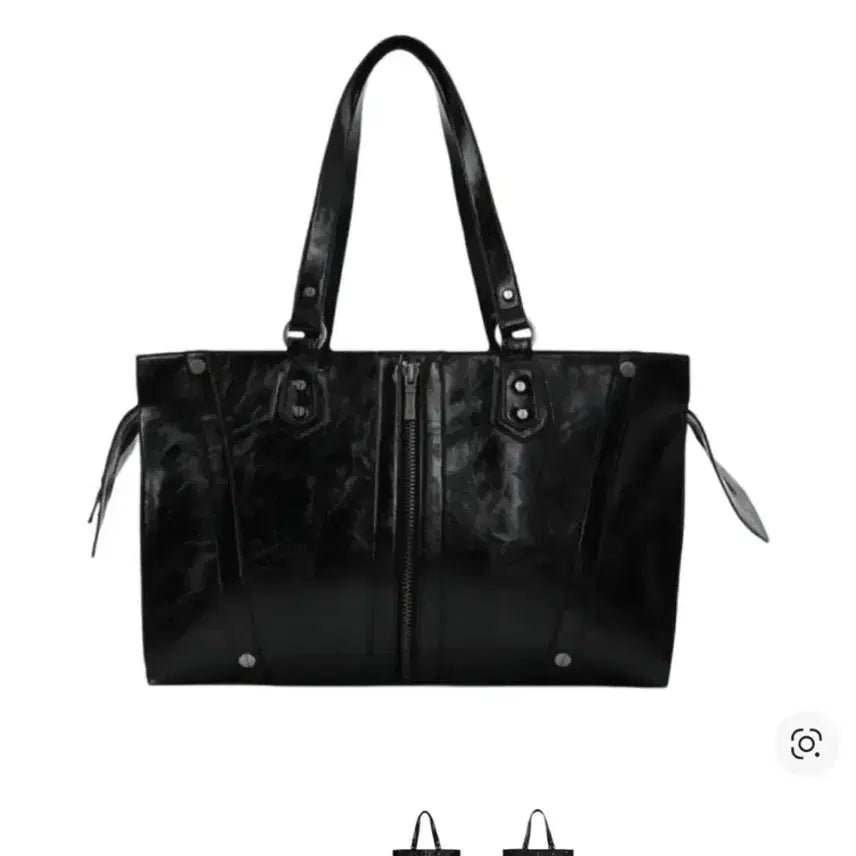 [BUNJANG] Bohemian Seoul Zipper Detail Shoulder Bag Vintage Black Glossy / 보헤미안서울 지퍼 디테일 숄더백 빈티지 블랙 유광